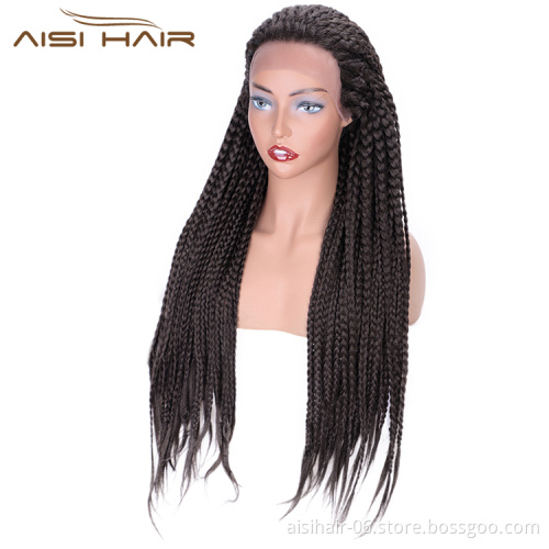Aisi Hair Long Senegalese Twist Braided Brown Wig Glueless Synthetic Lace Front Wig Twist Box Braids Hair Wigs For Black Women